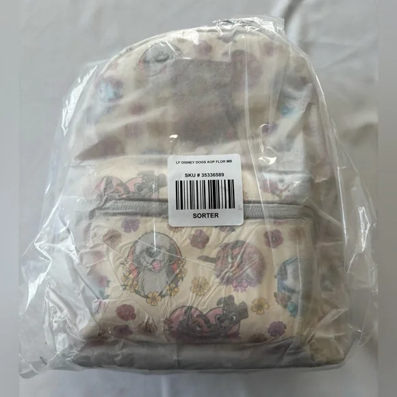Loungefly Disney Dogs Flower Hearts Mini Backpack NEW with Tags Beige Cute - Picture 4 of 5